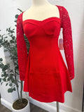 Red Long-sleeve Laced Short Dress