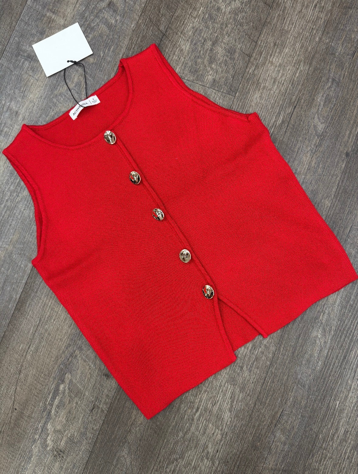 Red Sleeveless Button Top