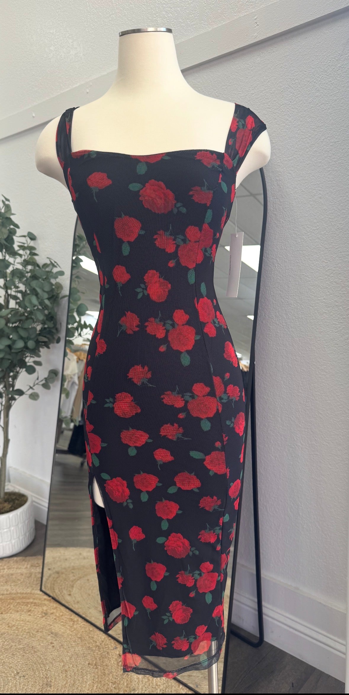 Black Rose Print Dress